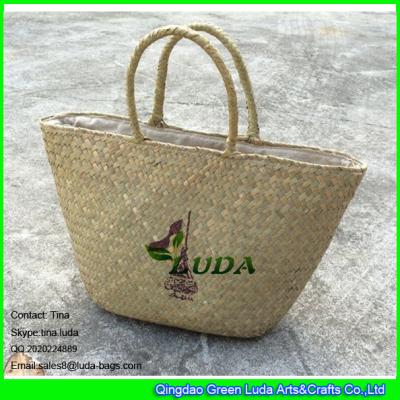 LUDA KZA market straw handbag natural seagrass straw beach bag with 1 color logo