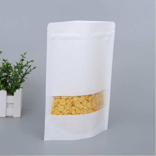 Custom Food Packaging Bag Standup White Kraft Paper Zipper Bag with Window for Food Wholesale