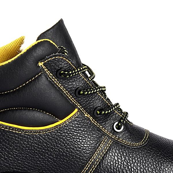 Comfortable EVA Insole Middle Cut Safety Shoes Embossed Cow Leather Upper