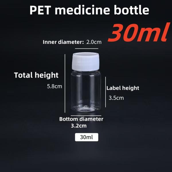 30ml PET Plastic Pill Tablet Medicine Bottle with Transparent Clear Design and Screw Cap