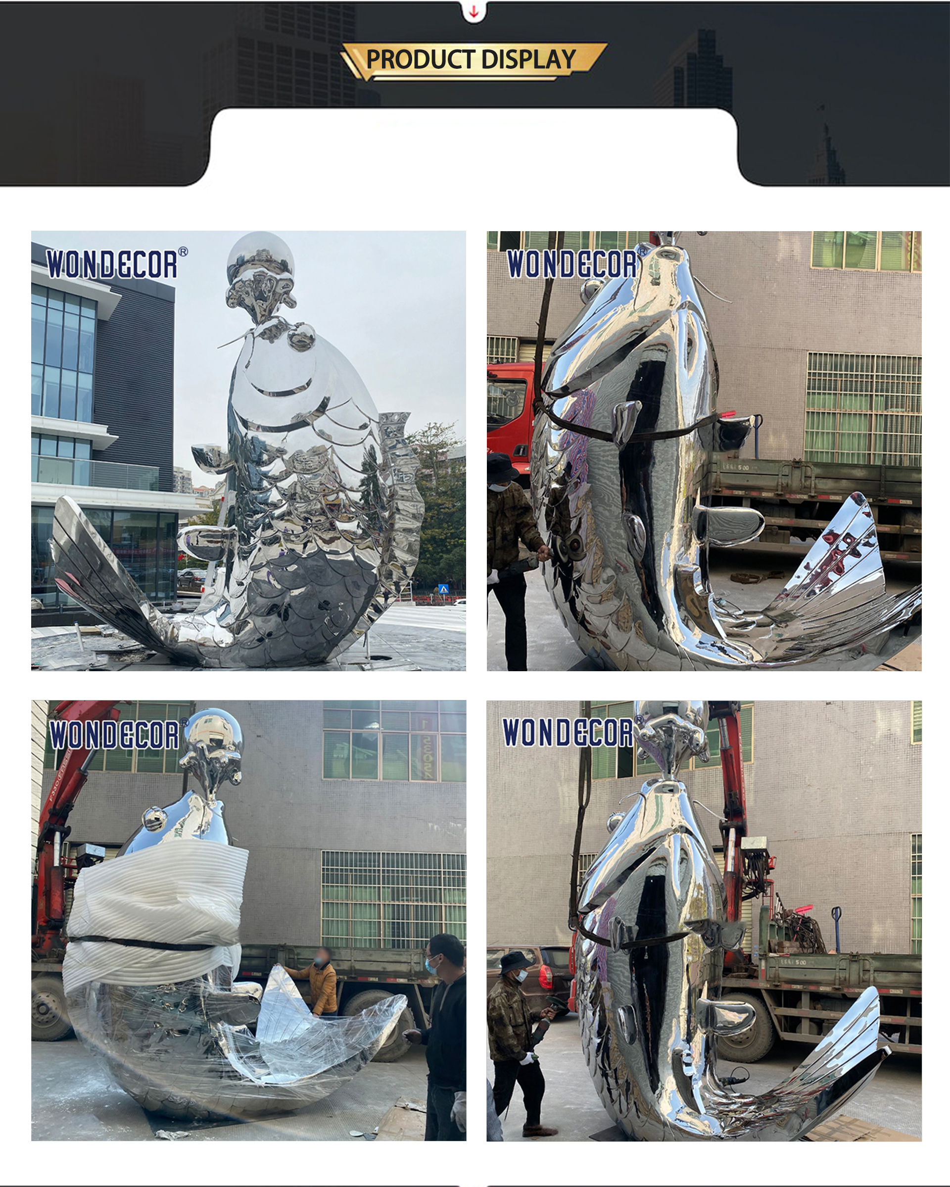 Modern Animal Fish Stainless Steel Sculpture Custom Outdoor Decor Large Sculpture