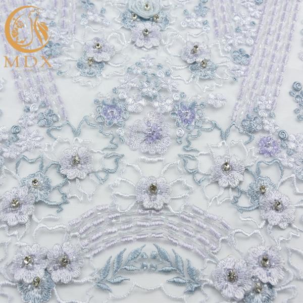 Tela frisada luxuosa 80% de nylon feito a mão da tela perfeita do laço do Applique 3D
