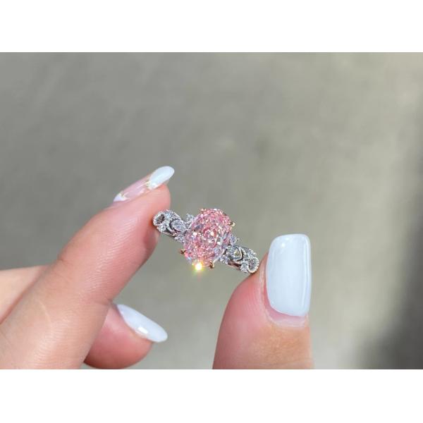 2.2ct IGI сертифицированная лаборатория выращенная розовая овальная синтетическая бриллиант классический стиль 18 карат белого золота кольцо