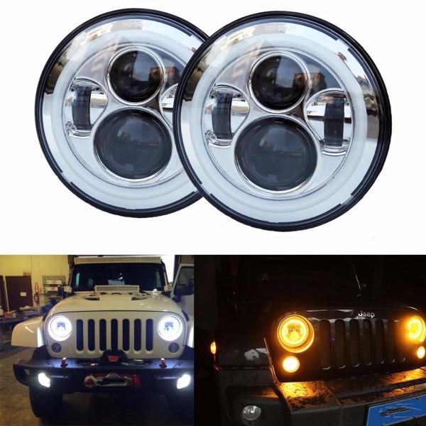 70W Led Jeep Wrangler Headlights , High Low Beam Halo Angel Eyes Headlights