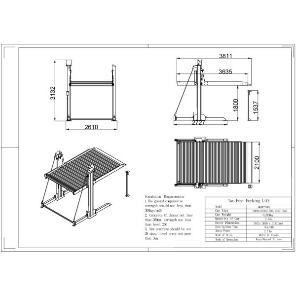 2700kg 2-Post Parking Lift with Motor and Chain Drive System, Suitable for Low - Temperature Environments