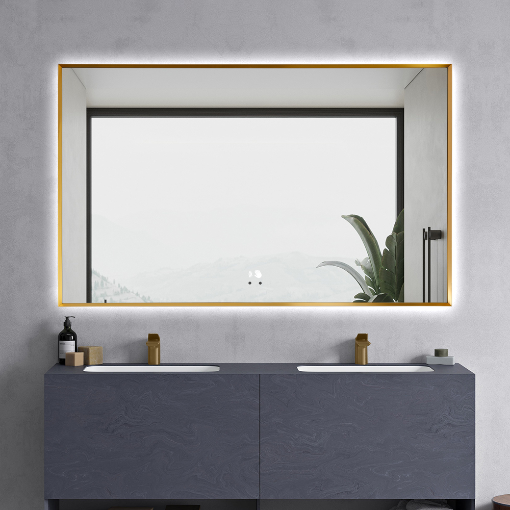 Aluminum Alloy Frame LED Bathroom Mirror with Copper-free Silver Mirror and Adjustable Brightness
