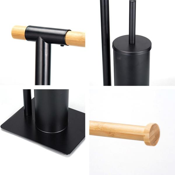 21*18*67cm Durable Type Bathroom Stand Steel Bamboo Toilet Paper Holder and Brush Set for Household Bathroom Househol
