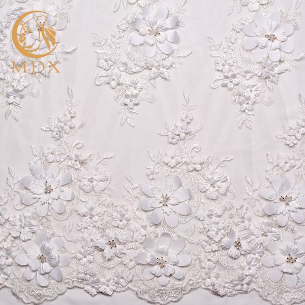 Beautiful 3D White Floral Lace Fabric Beaded Polyester Water Soluble