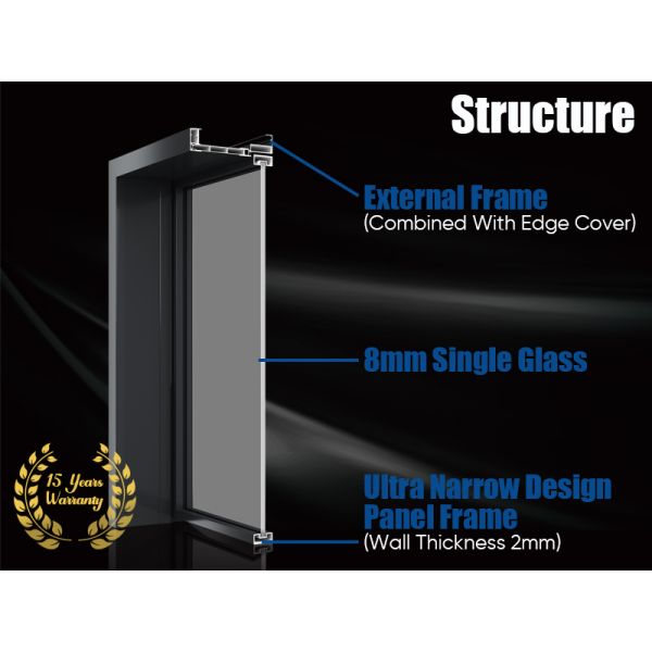 Single Glass Ultra Slim Panel Edge Waterproof Aluminium Housing Interior Casement Door