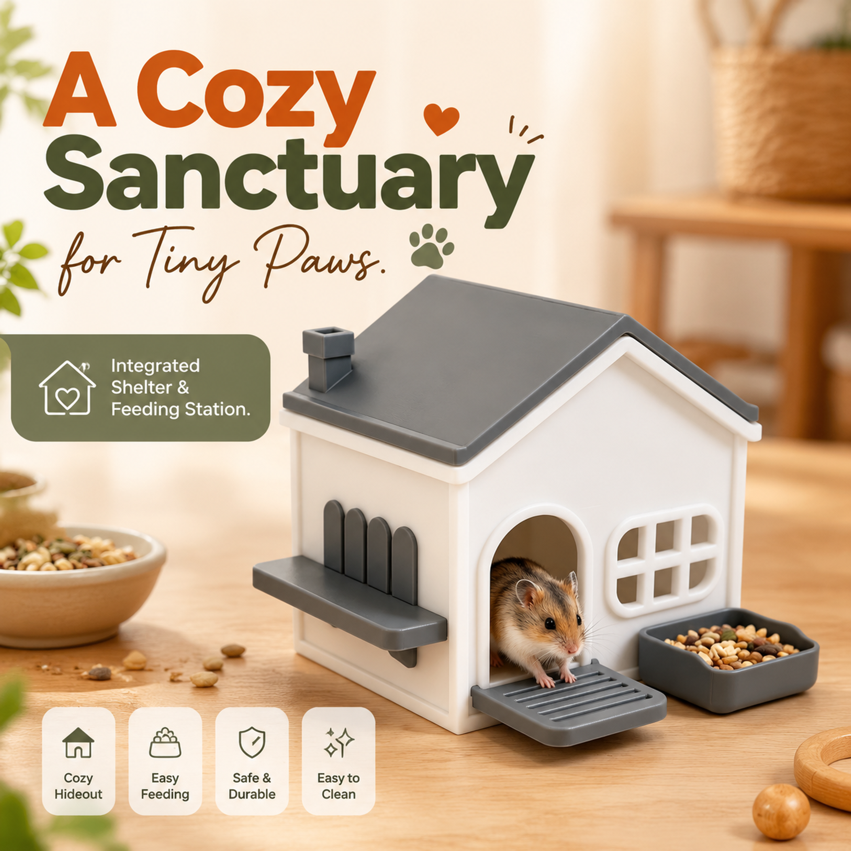 Removable Food Bowl 3D Printed Pet Accessories House Shaped Hamster Feeder