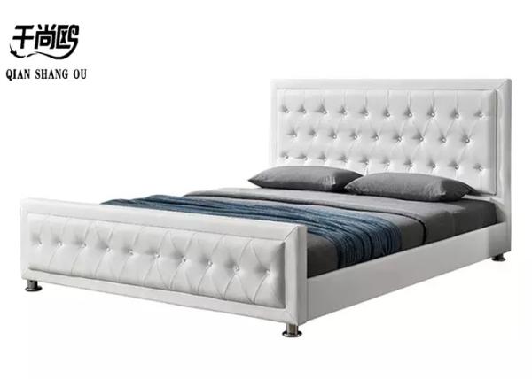 Crystal button leather luxury bedroom platform upholstered bed