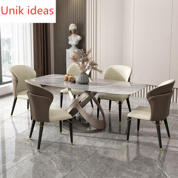 Обеденный стол белого серого цвета мраморный каменный и предводительствует набор столовой ПК 4 6