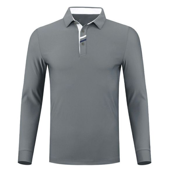 Custom Logo Men Regular Fit Long Sleeve Golf Polo Shirt, 92%/90% Polyester 8%/10% Spandex Medium Stretch Quick Dry Athletic Golf Training Top Custom Color