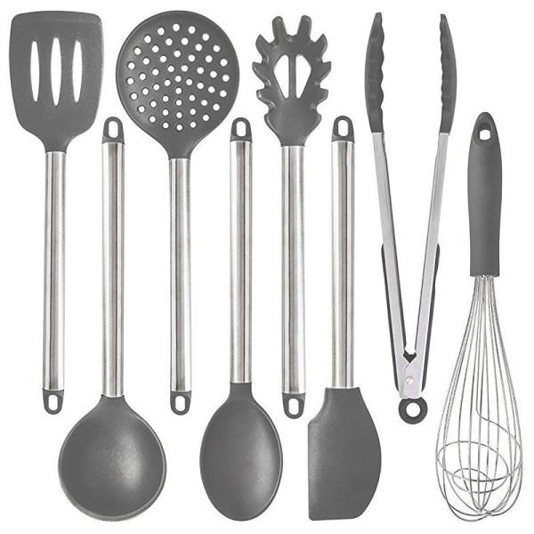 utensílios de cozimento do silicone 9Pcs com punho de aço inoxidável
