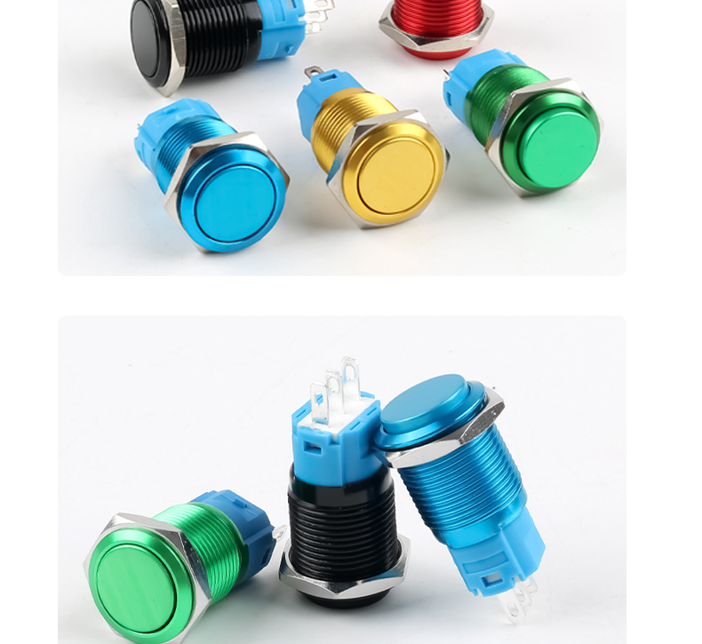 16mm Full-Oxygen Color Metal Push Button Switch 1NO1NC Self-Resetting and Self-Locking Red Green Yellow Blue Black 3-Pin