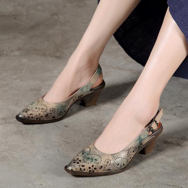 S350 Handmade Gradient Color Leather Square Heel Fashion All-Match Women'S Shoes Elegant Little Fairy Pointed Leather Sh
