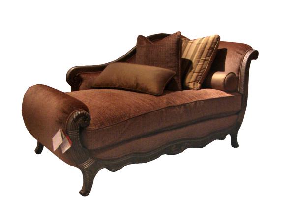 Antique Brown Fabric Cushion Indoor Chaise Lounge Chair Solid Wood For Living Room