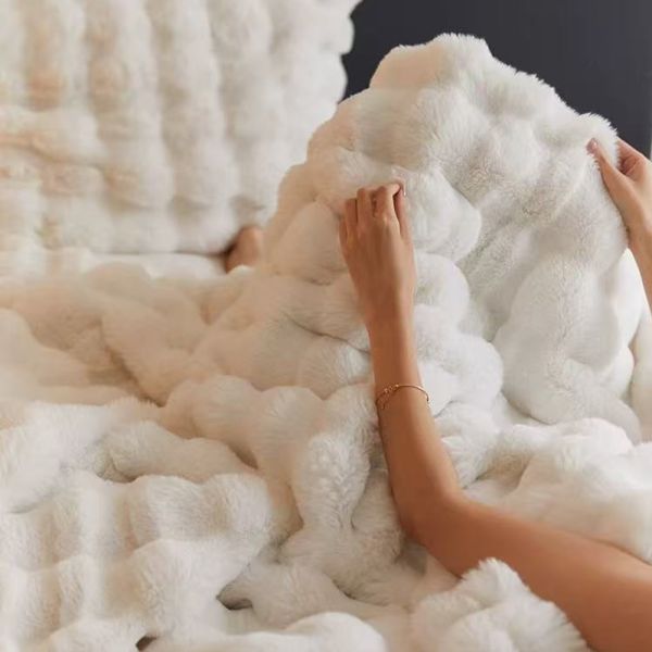 Thick Vegan Rabbit Fur Blanket  100% Polyester Household Items