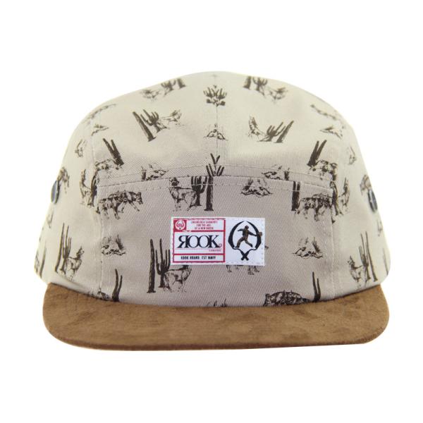 Suede Peak 5 Panel Camp Caps With Sublimation Printing Crown And Leather Strap