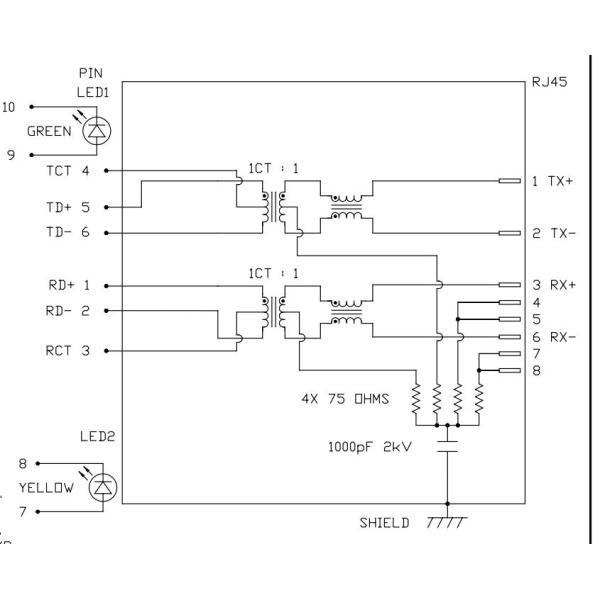0875-1D1T-P2 Single Port Rj45 Integrated Connector 10/100 Base-T Yellow/Green led