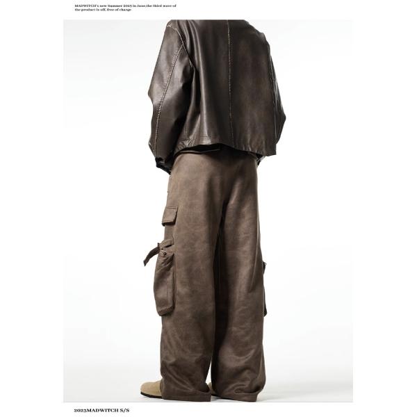 Loose Straight Leg Casual Trousers for Men Vintage Multi-Pocket Deerskin Overalls