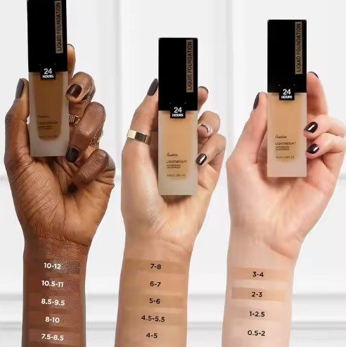Private Label Matte Makeup Beauty Foundation For All Skin Types 154 Colors Available-3 Shades White Black Skin Place