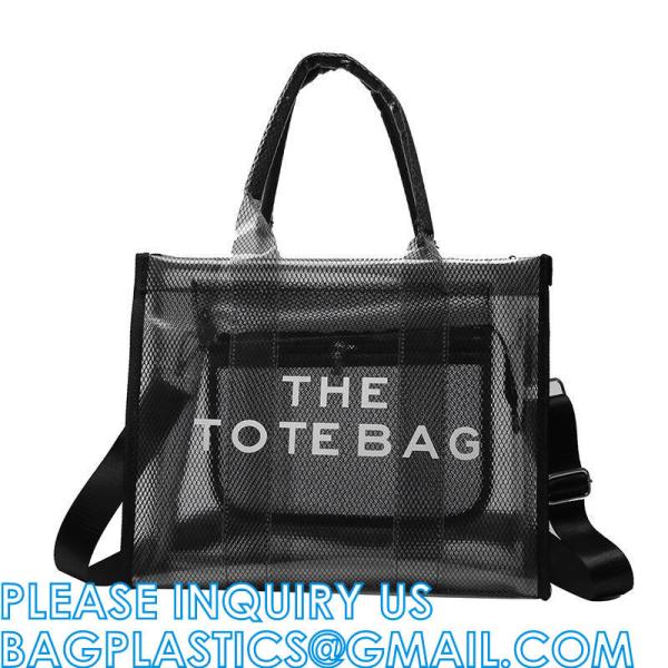 Wholesale Summer Clear Mesh PVC Beach Bags Transparent Design Tote Bags Women Luxury Handbags For Outdoor