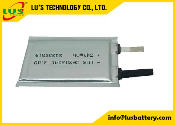 3v 340mah RFID Lithium Polymer Battery CP203040 Wires Terminals HRL Coating