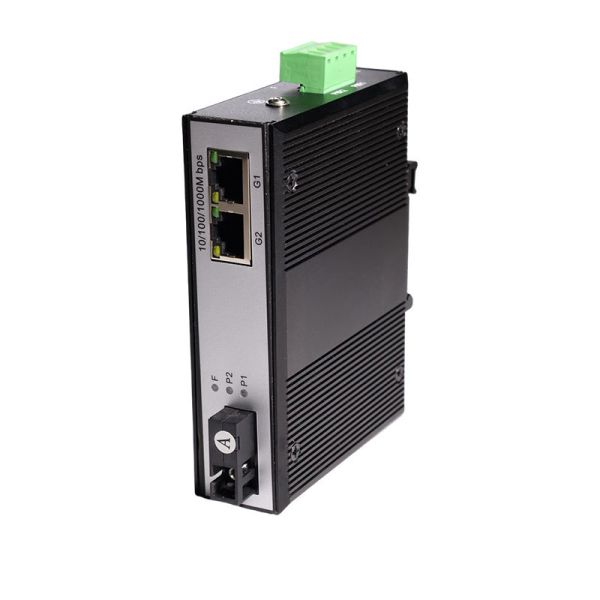 IP40 DIN Rail Industrial POE Switch Gigabit 1 SC Fiber 2 PoE RJ45 Fiber Ethernet Switch