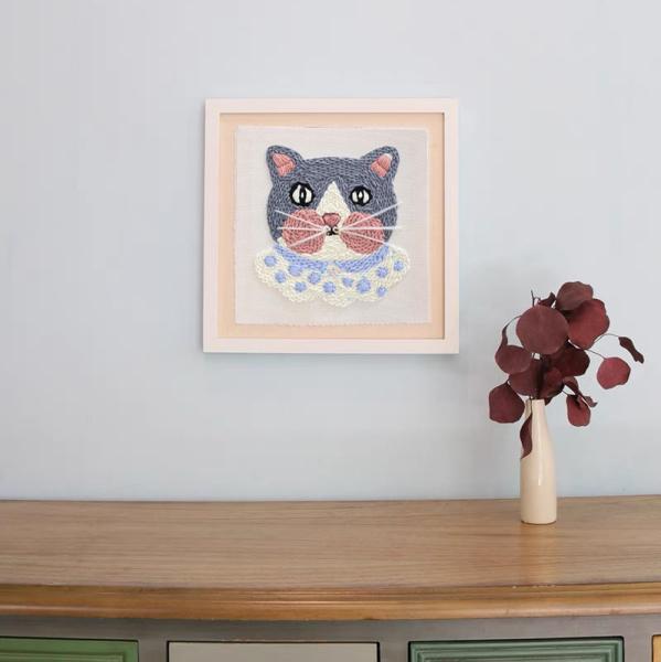 Sete artesanato leite algodão gato bonito punch agulha DIY Kit para iniciantes