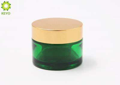 Green Frosted Glass Empty Cosmetic Containers Wide Mouth Type With Golden Plastic Cap