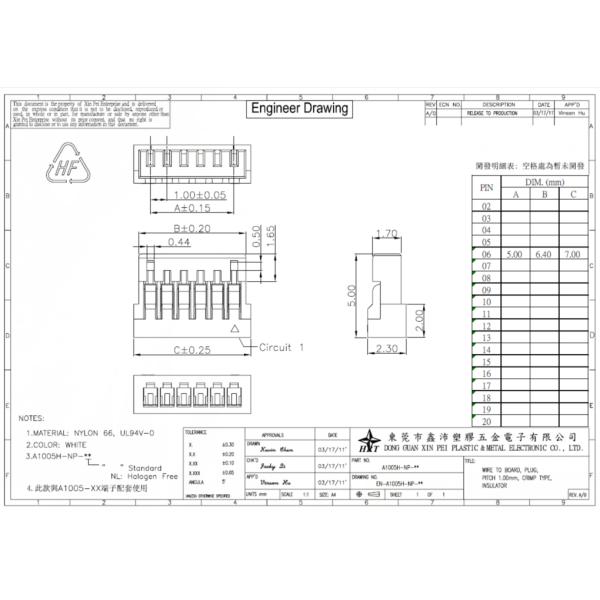 1.0mm pitch housing with PA66 material wire to board connector type without lock