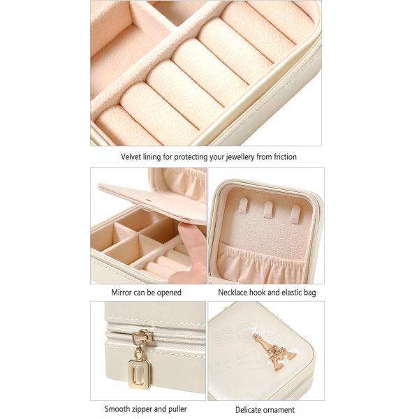 Mirrored Pu Leather  Portable Travel Jewelry Case With Zipper Closure