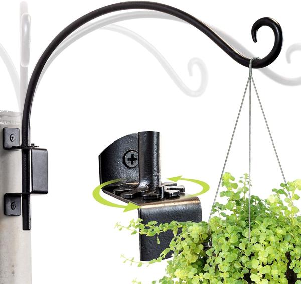Gancho de planta giratório preto padrão para cesto de flores pendurado Lanterna de vento e mais