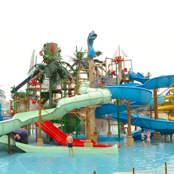Dinosaur Theme Aqua Village Water Park Non Toxic Customized