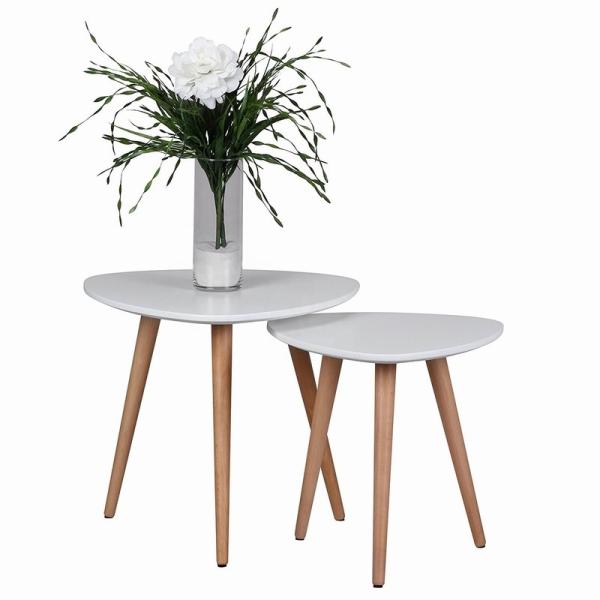 White Round Solid Beech Wood Coffee Table MDF Top