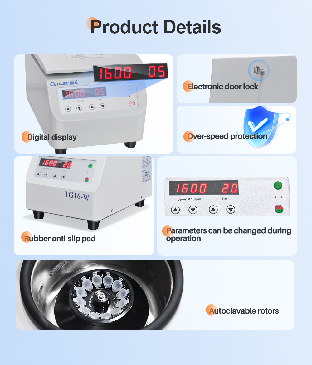 TG16-W Benchtop High Speed Centrifuge Brushless Motor Stainless Steel 16000rpm Instant Spin Continuous 12 Positions 1.5 2.2ml