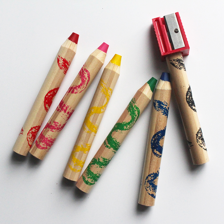 Wooden Body 6 Colors Crayons with Special Sharpener Jumbo Wax Crayon Set
