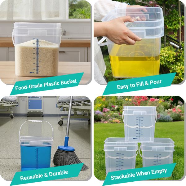 Wholesale 4L 10L 16L Clear PP Graduated Bucket Eco Friendly Thickened Empty Plastic Square Bucket With Scale Line for Chemical Liquids