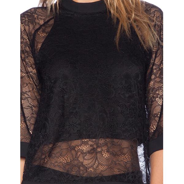 Long Sleeved Women SHEER OVERLAY TOP