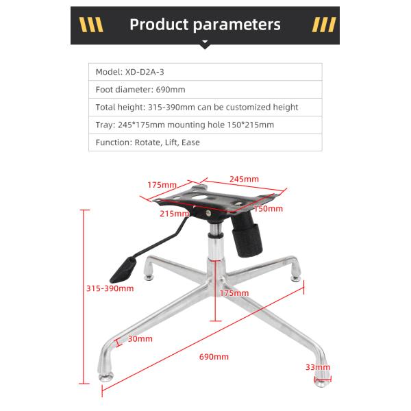 Modern Style Swivel Chair Base With Legs Ergonomic Adjustable Aluminum Alloy
