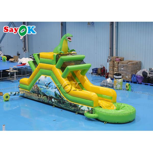 Slide de dinosaurio inflable con tema Slide de agua inflable 9.3x2x3.5mH Impresión de logotipo