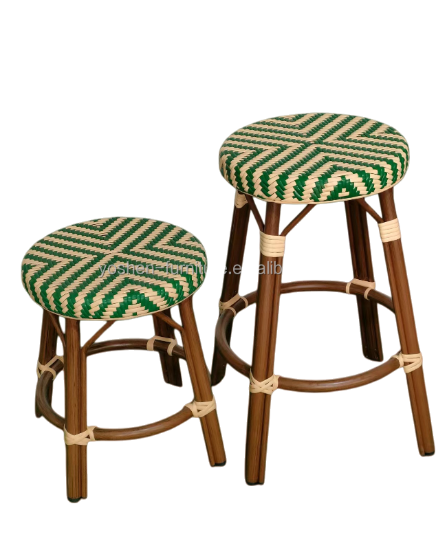 Wholesale Vintage French Country Bar Stools Rattan and Cane Back Bistro Counter Stools Chair