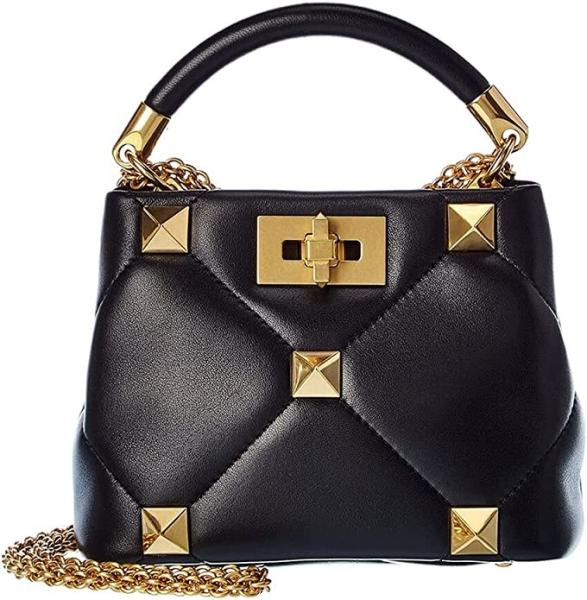 Twist Lock Valentino Roman Stud Luxury Brand Handbags Leather Lining