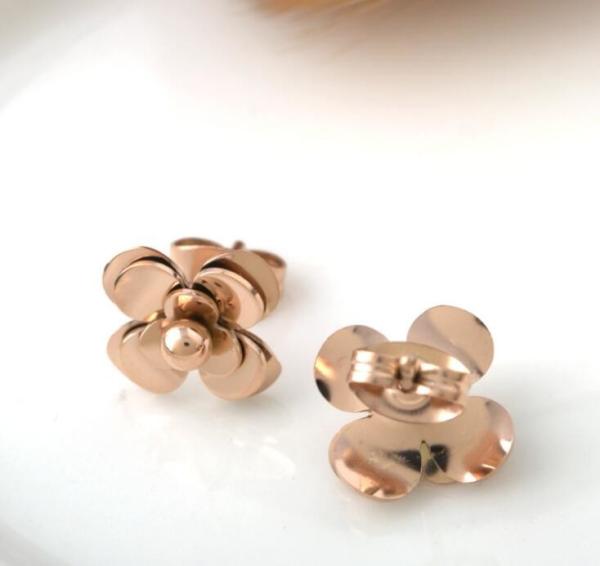 Camellia Shape Flower Design Earring Rose Stainless Steel Jewelry Earrings Gold Earrings Fashion Jewelry Set