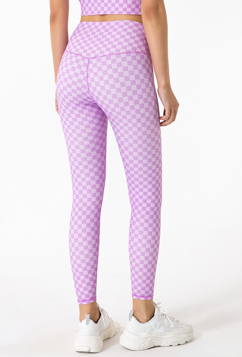 Решетка высокое Waisted шахматной доски брюк йоги XL женщин разминки Wicking пота