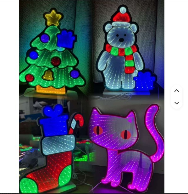 Christmas Tree LED Infinity Mirror String Light TP-QCJ 4.5 Inch Custom Multicolor Indoor Hanging Ground Insert Holiday Decor OEM Wholesale