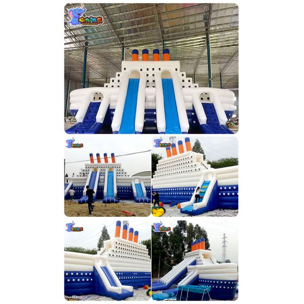 Portable Inflatable Water Slide Paddling Pool Cruise Ship Theme For Amusement Park