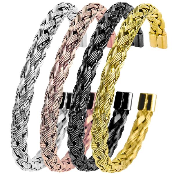 Wire rope twist Braided black bracelet Stainless Steel C-shaped opening titanium steel mesh twisted wire bracelet
