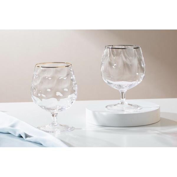 Hammered Unusual Brandy Cognac Glasses 16 Ounces Hand Blown With Gold Silver Rim